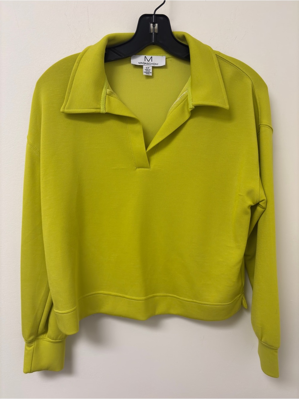 Magaschoni Lime Green Open V-Collar Pullover